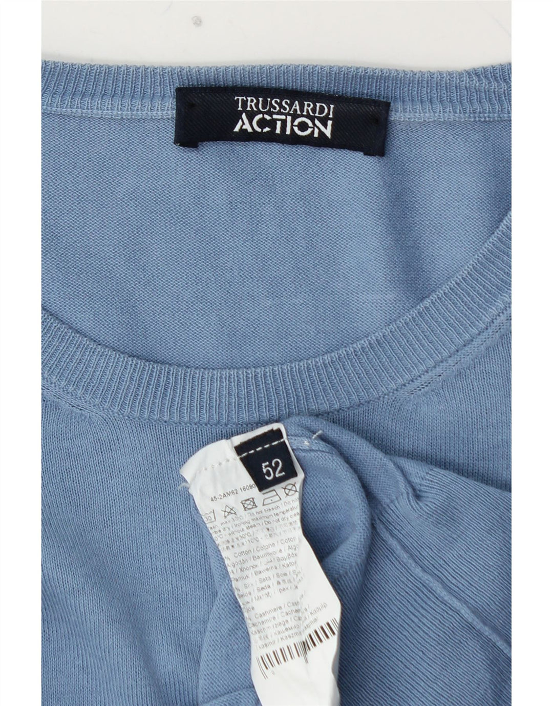 TRUSSARDI Mens Crew Neck Jumper Sweater IT 52 Large Blue Cotton