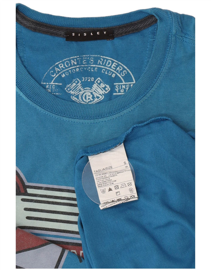 Sisley Mens Graphic T-Shirt Top Small Blue Cotton