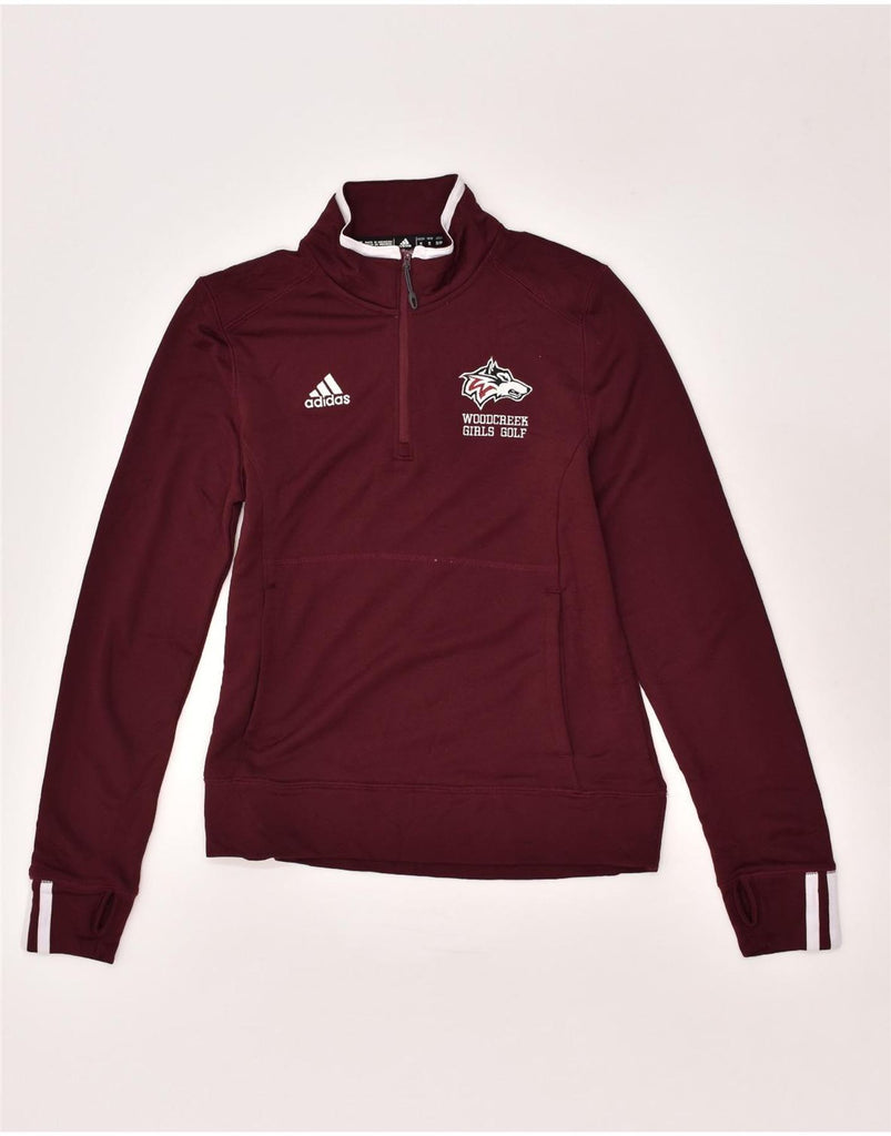 ADIDAS Womens Zip Neck Pullover Tracksuit Top UK 10 Small Burgundy | Vintage Adidas | Thrift | Second-Hand Adidas | Used Clothing | Messina Hembry 