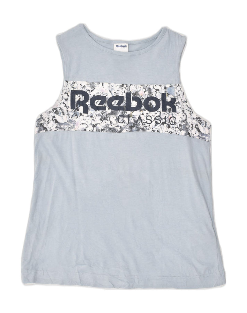 REEBOK Womens Graphic Vest Top UK 12 Medium Blue Cotton | Vintage Reebok | Thrift | Second-Hand Reebok | Used Clothing | Messina Hembry 