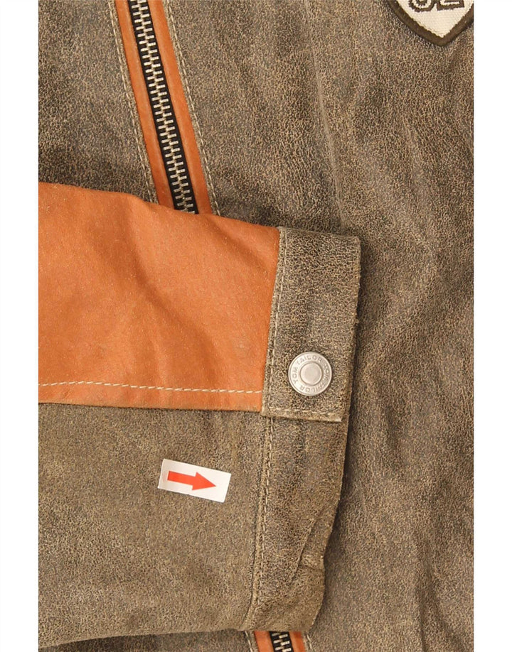 Tom Tailor Mens Leather Jacket UK 40 Large Grey Colourblock