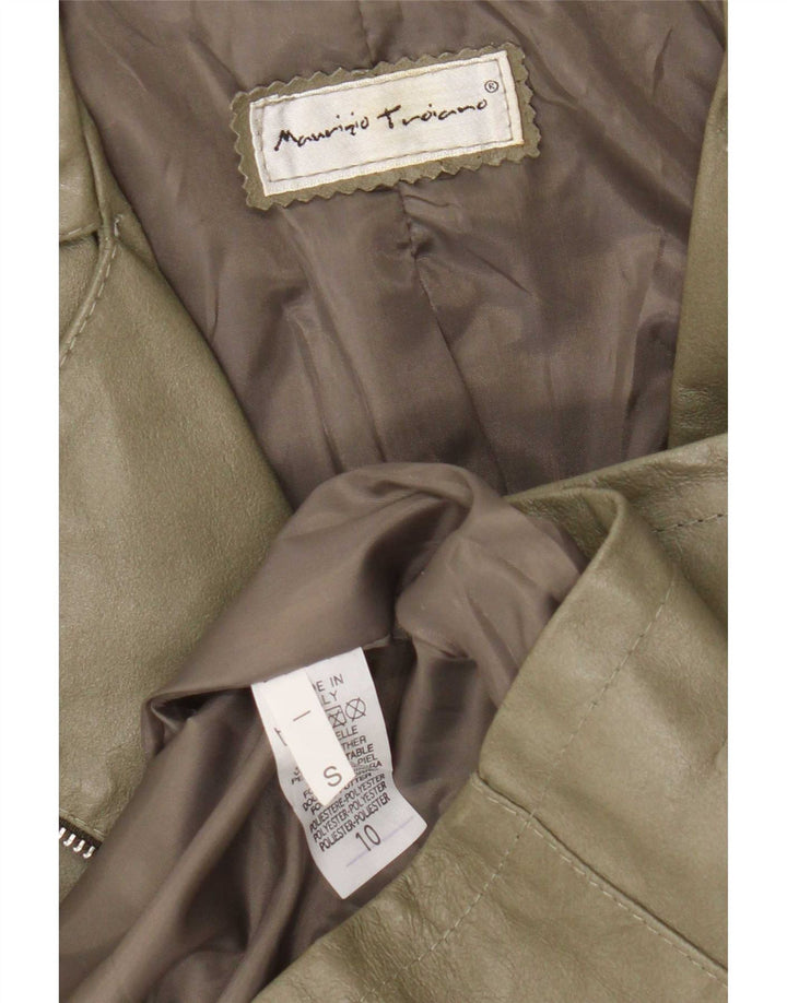 Maurizio Troiano Womens Leather Coat UK 10 Small Khaki