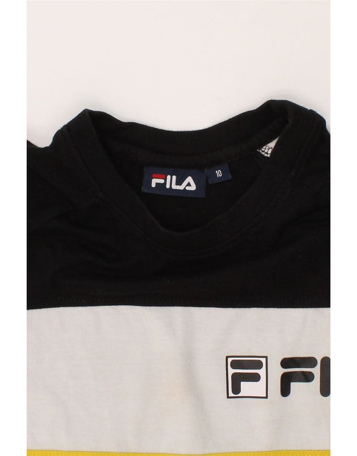 FILA Boys Graphic T-Shirt Top 9-10 Years Black Colourblock Vintage Fila and Second-Hand Fila from Messina Hembry 