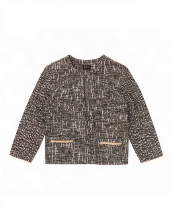 Marks & Spencer Womens 3/4 Sleeve Blazer Jacket UK 14 Large Grey Flecked