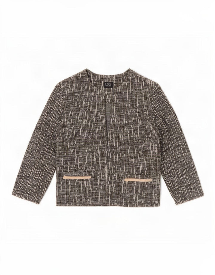Marks & Spencer Womens 3/4 Sleeve Blazer Jacket UK 14 Large Grey Flecked