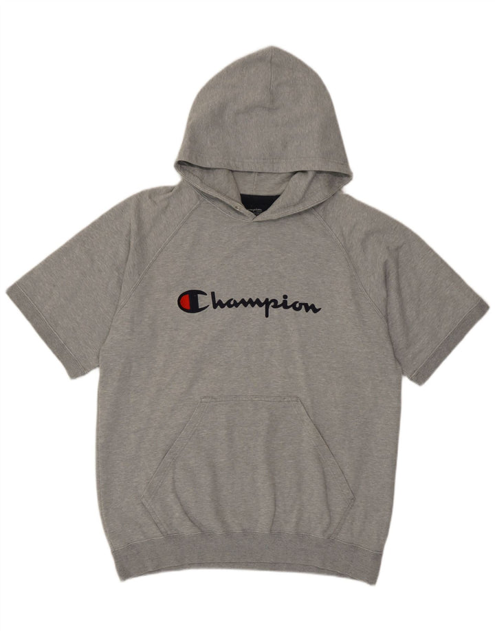 Champion Mens Graphic Short Sleeve Hoodie Jumper Large Grey