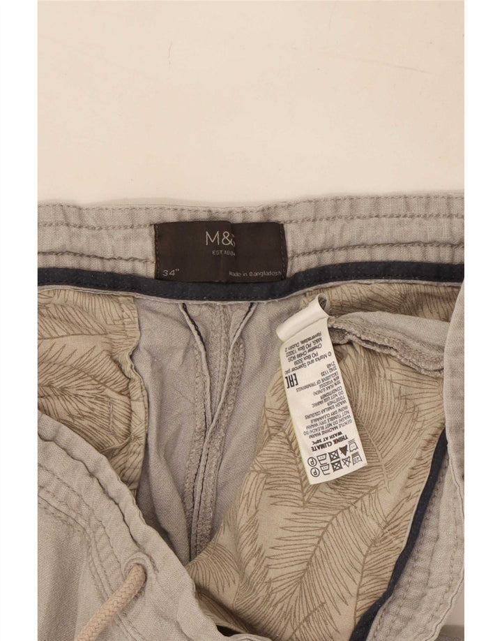 Marks & Spencer Mens Chino Shorts Large W34 Grey Linen
