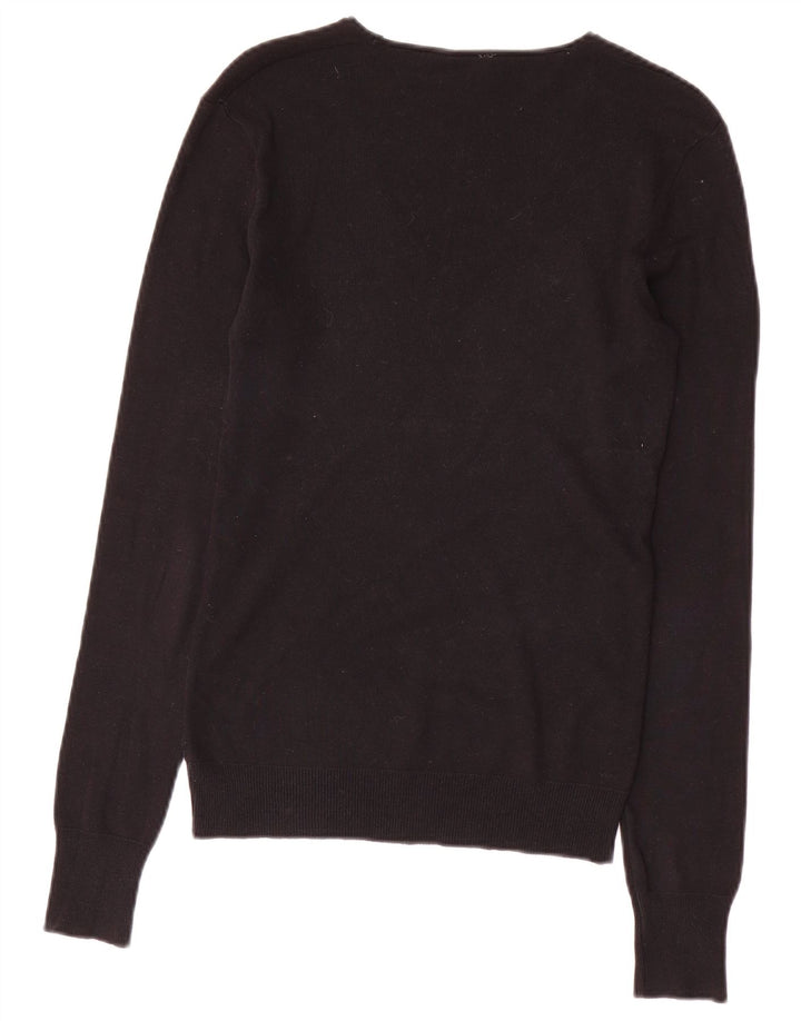 BENETTON Womens V-Neck Jumper Sweater UK 10 Small Black