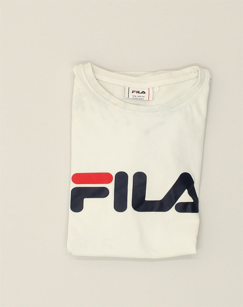 FILA Boys Graphic T-Shirt Top 13-14 Years Off White Cotton | Vintage Fila | Thrift | Second-Hand Fila | Used Clothing | Messina Hembry 