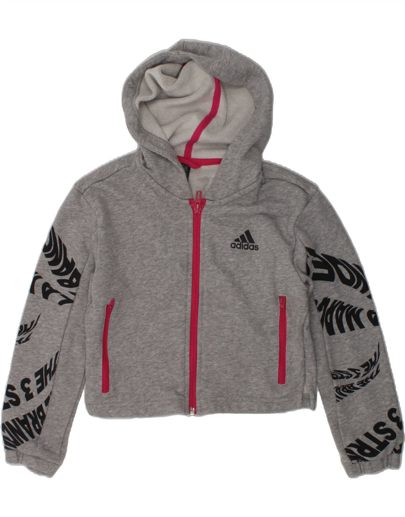 ADIDAS Girls Graphic Zip Hoodie Sweater 7-8 Years Grey Cotton | Vintage Adidas | Thrift | Second-Hand Adidas | Used Clothing | Messina Hembry 