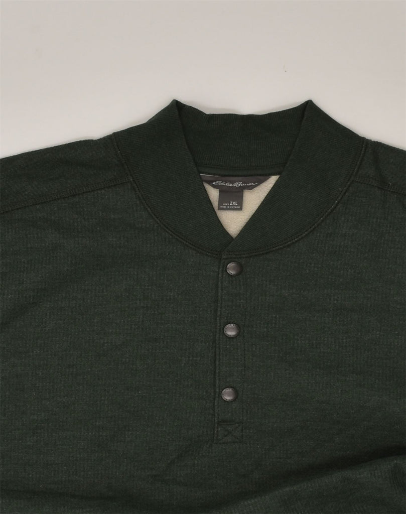 EDDIE BAUER Mens Button Neck Sweatshirt Jumper 2XL Green Polyester | Vintage Eddie Bauer | Thrift | Second-Hand Eddie Bauer | Used Clothing | Messina Hembry 