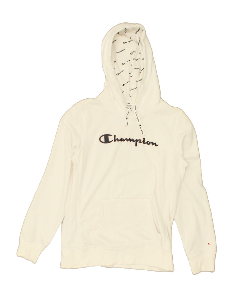 CHAMPION Womens Graphic Hoodie Jumper UK 18 XL White Cotton | Vintage Champion | Thrift | Second-Hand Champion | Used Clothing | Messina Hembry 