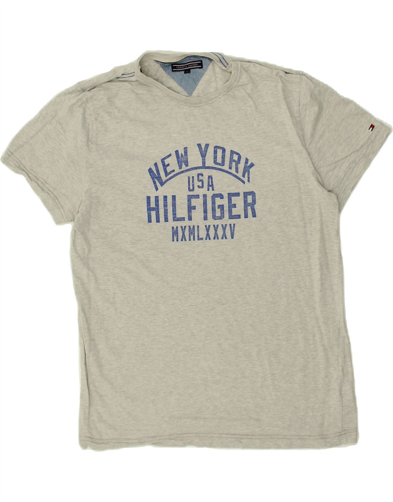 TOMMY HILFIGER Mens Graphic T-Shirt Top Large Grey Cotton | Vintage Tommy Hilfiger | Thrift | Second-Hand Tommy Hilfiger | Used Clothing | Messina Hembry 