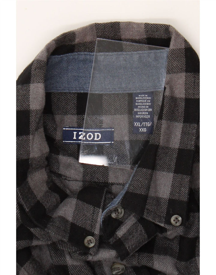 IZOD Mens Flannel Shirt 2XL Grey Check