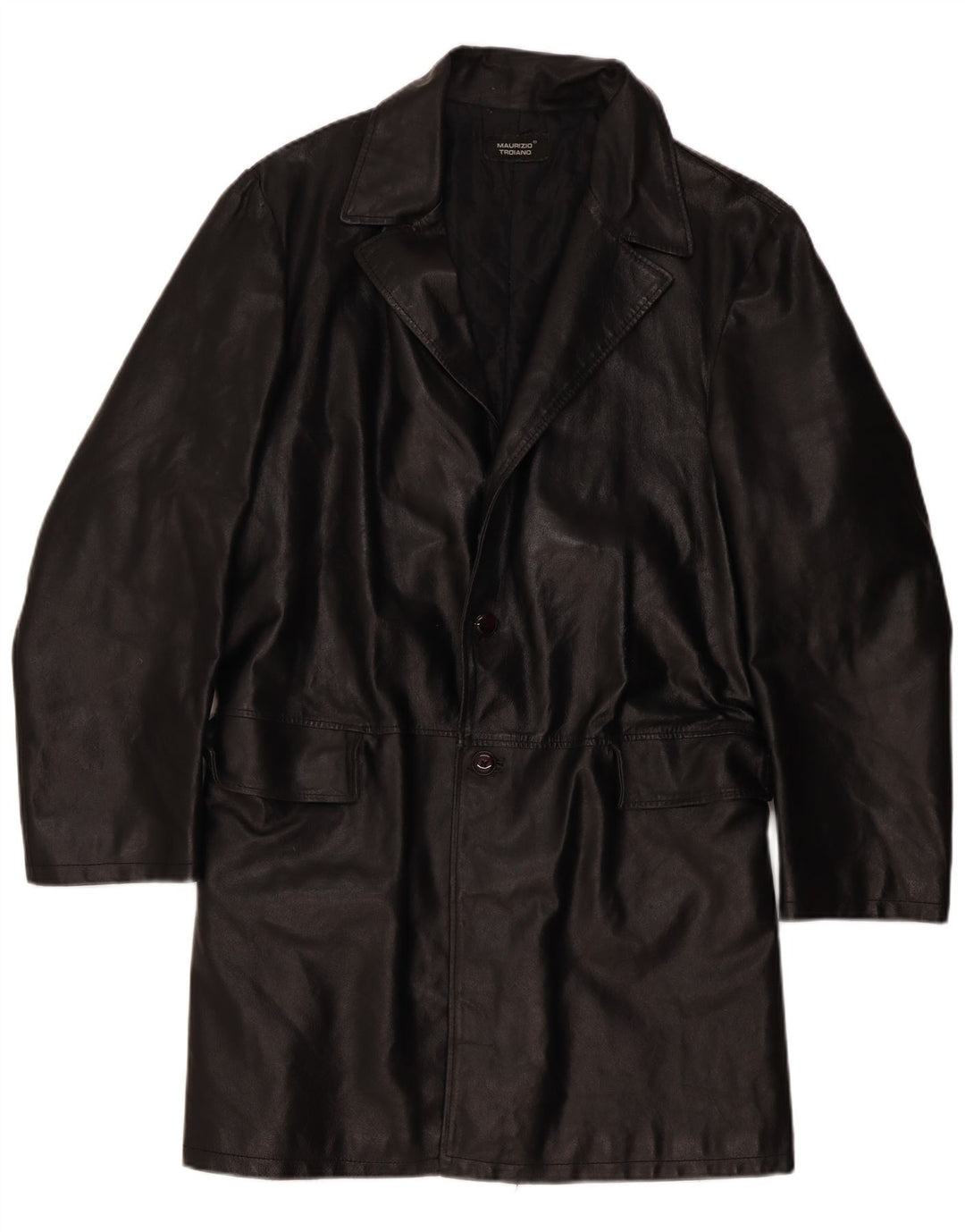 Maurizio Troiano Womens Leather Coat UK 16 Large Black Leather