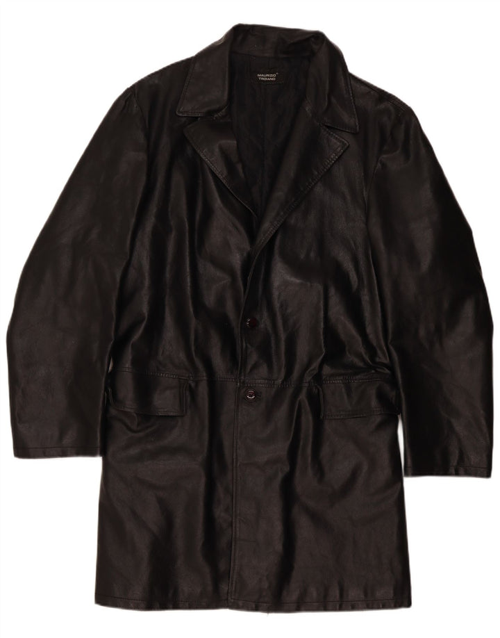 Maurizio Troiano Womens Leather Coat UK 16 Large Black Leather