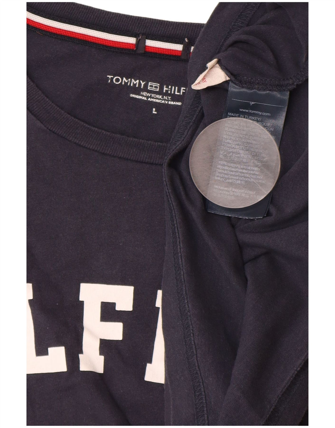 TOMMY HILFIGER Mens Graphic T-Shirt Top Large Navy Blue Cotton