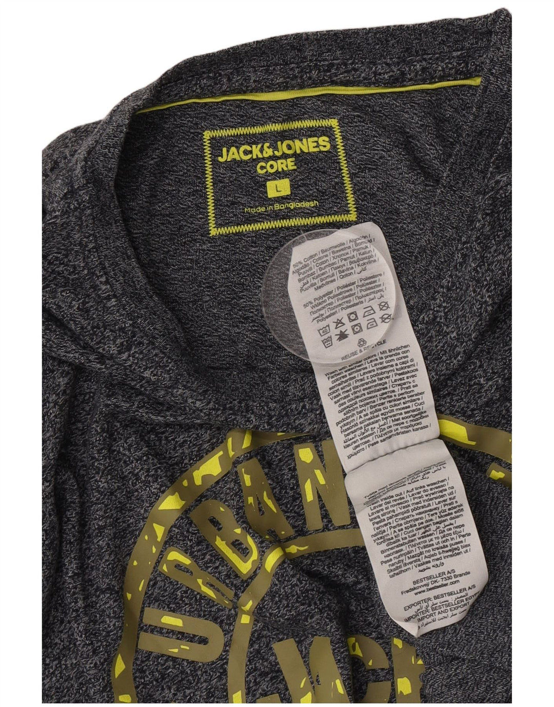 Jack & Jones Mens Core Graphic T-Shirt Top Large Grey Flecked Cotton