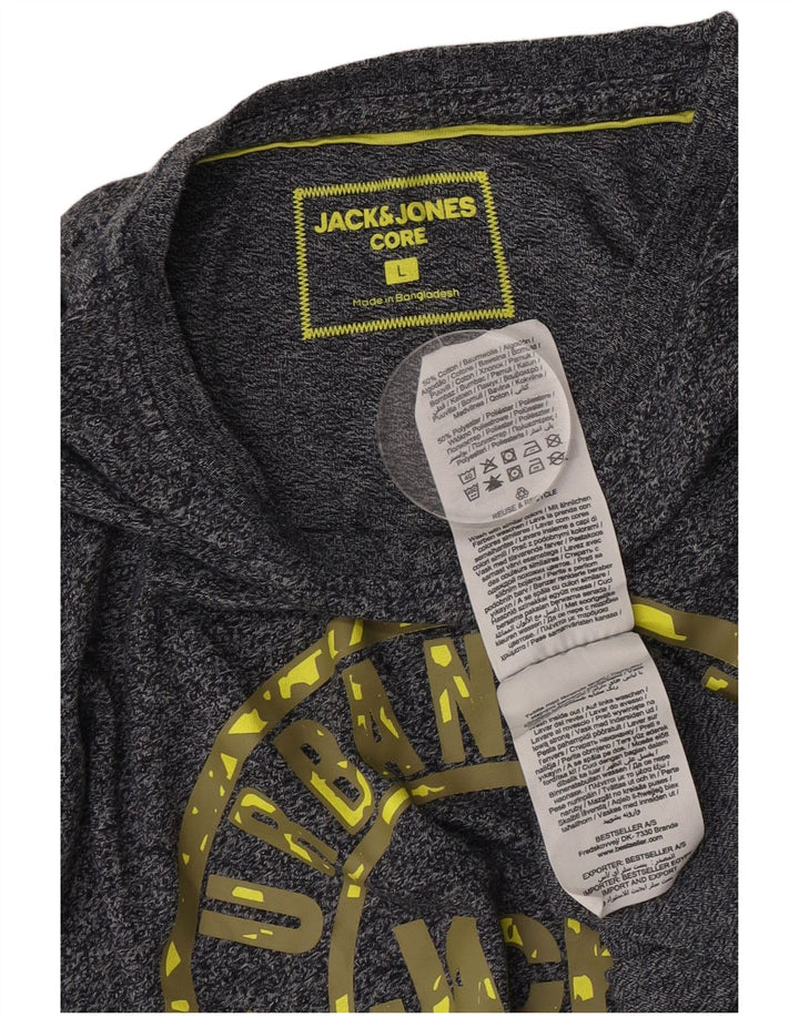 Jack & Jones Mens Core Graphic T-Shirt Top Large Grey Flecked Cotton