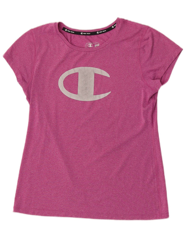 Champion Womens Graphic T-Shirt Top UK 12 Medium Pink