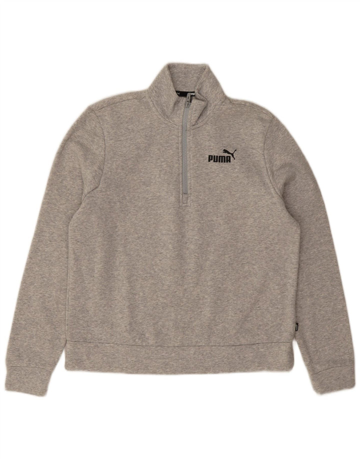 Puma Womens Zip Neck Sweatshirt Jumper UK 14 Medium Grey Cotton
