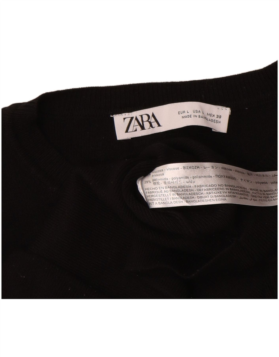 Zara Womens Crop Top Long Sleeve UK 14 Large Black Viscose