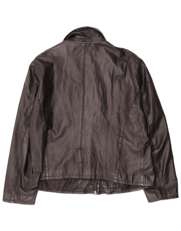 VINTAGE Womens Leather Jacket UK 16 Large Black Leather