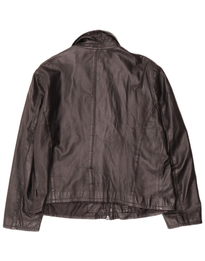 VINTAGE Womens Leather Jacket UK 16 Large Black Leather