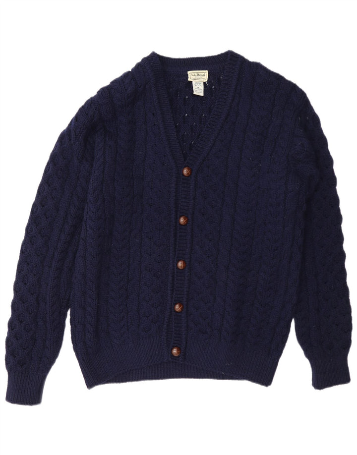 L.L.Bean Mens Cardigan Sweater Medium Navy Blue Wool