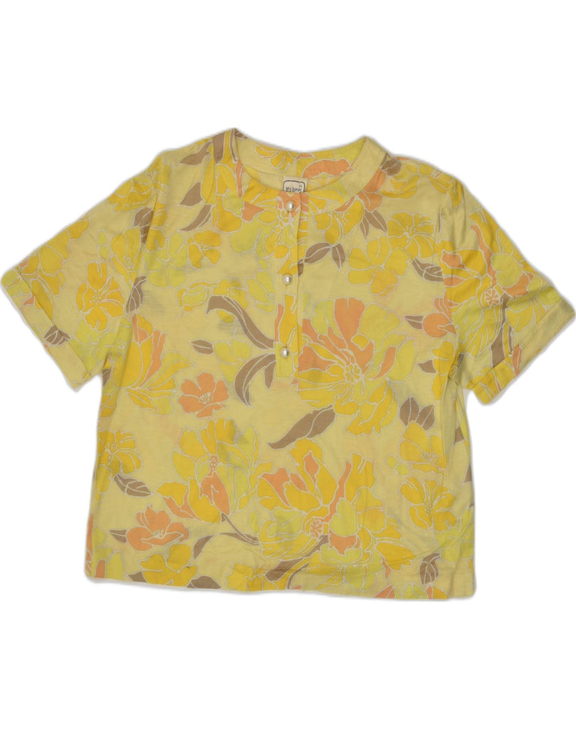 VINTAGE Womens Blouse Top UK 14 Large Yellow Floral Cotton | Vintage Vintage | Thrift | Second-Hand Vintage | Used Clothing | Messina Hembry 