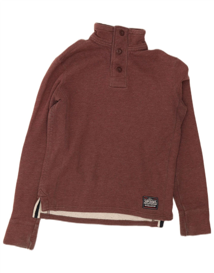 Superdry Mens Button Neck Sweatshirt Jumper Small Burgundy Cotton