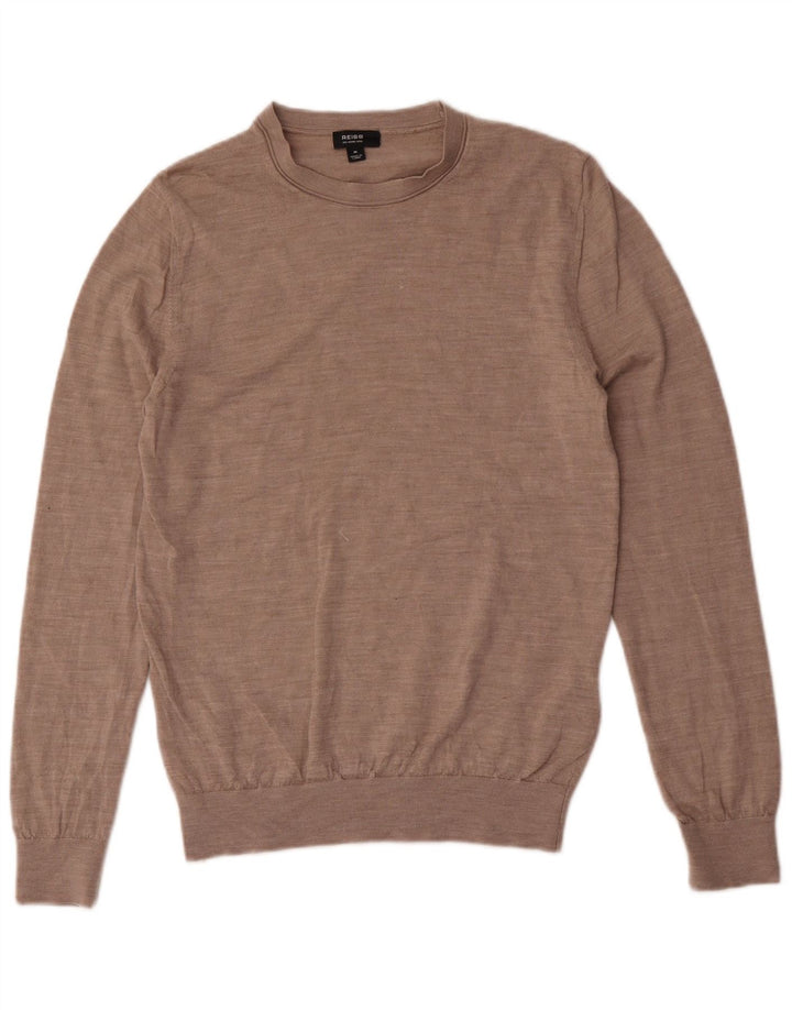 Reiss Mens Crew Neck Jumper Sweater Medium Brown Wool