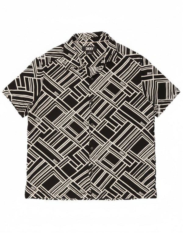 Dkny Mens Graphic Short Sleeve Shirt Large Black Geometric Viscose