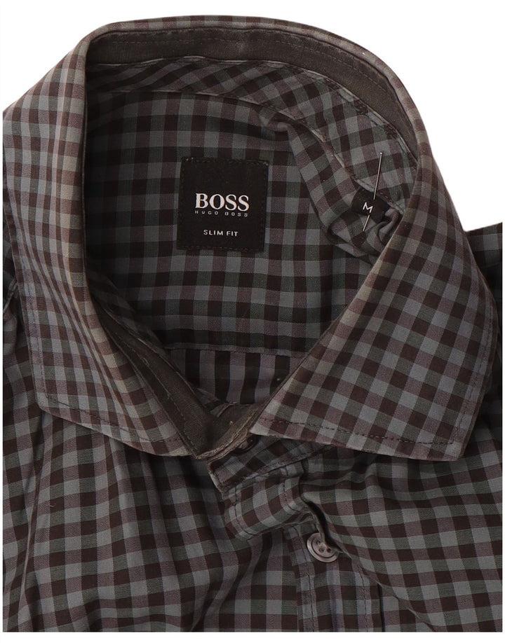 HUGO BOSS Mens Slim Fit Shirt Medium Grey Gingham