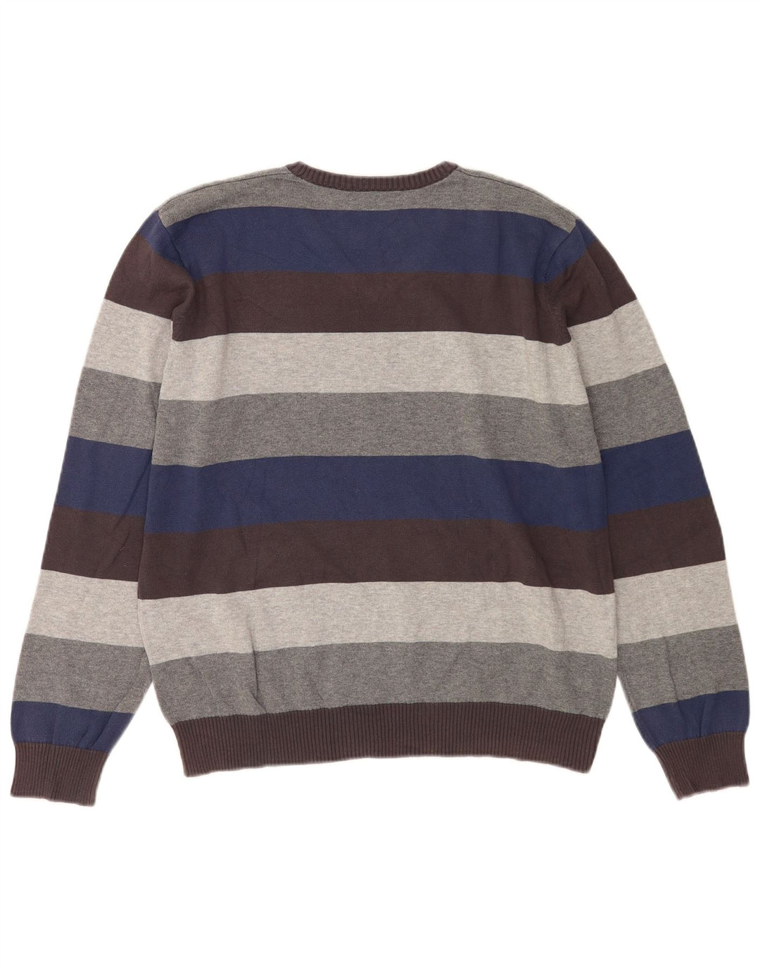 Zara Mens V-Neck Jumper Sweater Large Multicoloured Striped Cotton