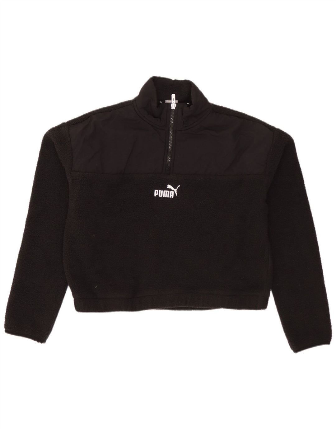 PUMA Womens Crop Oversized Zip Neck Fleece Jumper UK 10 Small Black