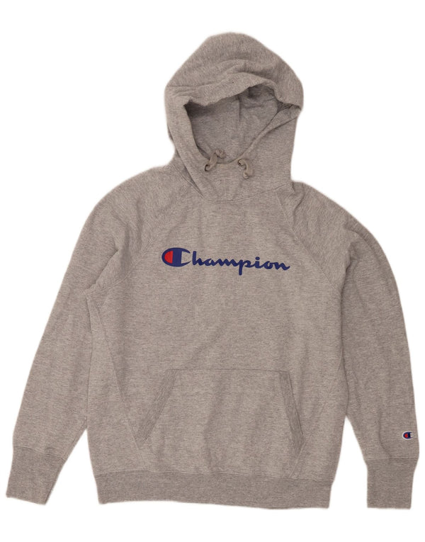 Champion Womens Graphic Hoodie Jumper UK 14 Medium Grey Flecked