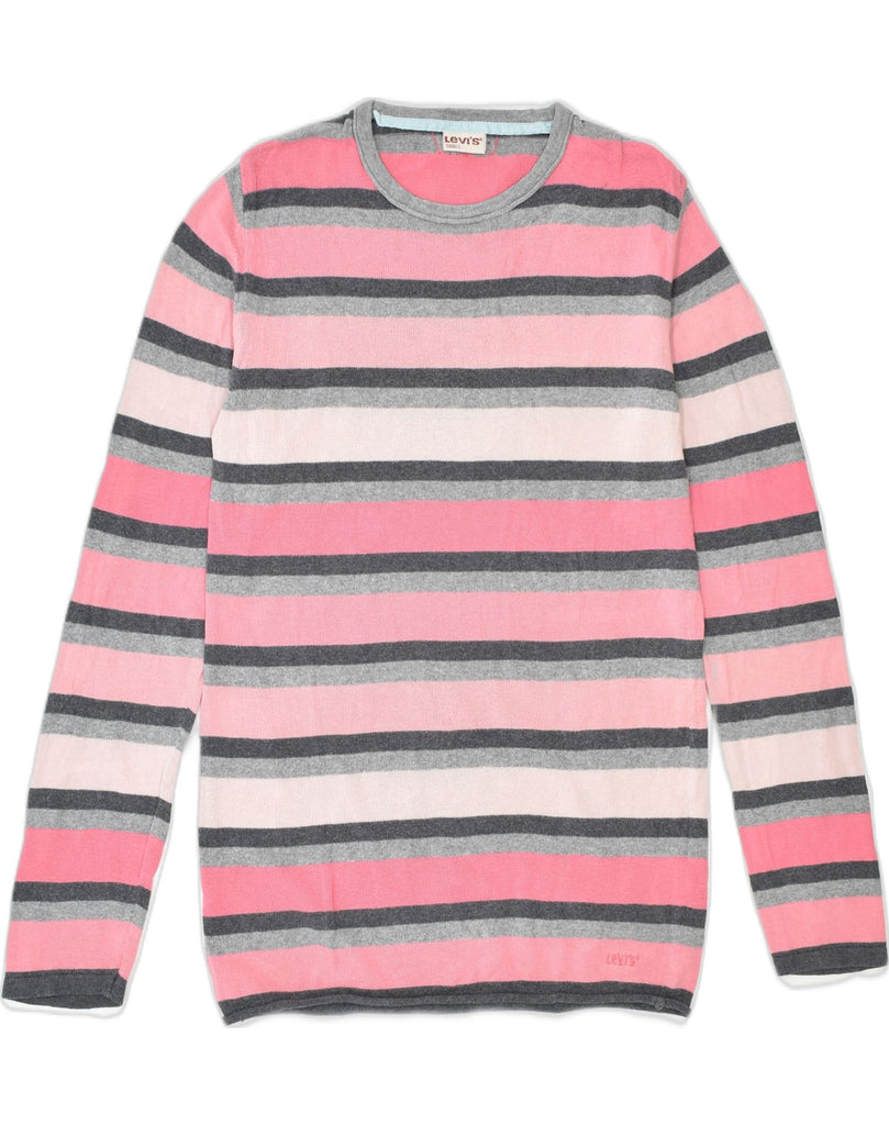 LEVI'S Womens Crew Neck Jumper Sweater UK 10 Small Pink Striped Cotton | Vintage | Thrift | Second-Hand | Used Clothing | Messina Hembry 