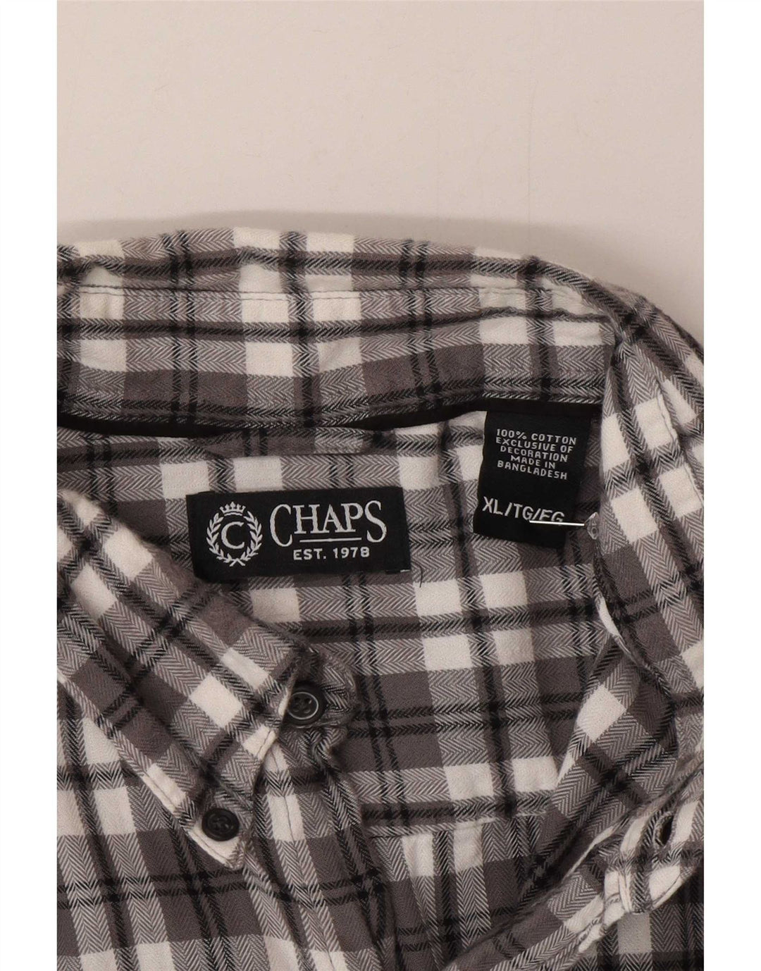 Chaps Mens Flannel Shirt XL Grey Check Cotton
