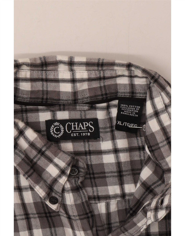 Chaps Mens Flannel Shirt XL Grey Check Cotton