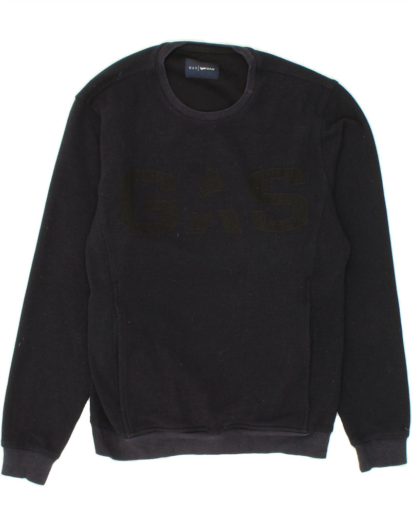 GAS Womens Graphic Sweatshirt Jumper UK 10 Small Black Polyester | Vintage Gas | Thrift | Second-Hand Gas | Used Clothing | Messina Hembry 