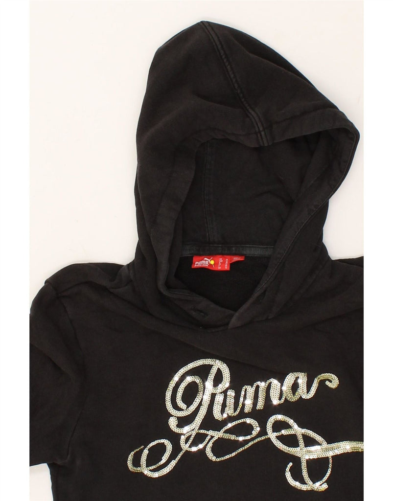 PUMA Womens Graphic Hoodie Jumper UK 12 Medium Black Vintage Puma and Second-Hand Puma from Messina Hembry 