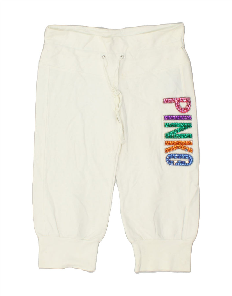 PINKO Girls Graphic Capri Tracksuit Trousers 11-12 Years Large White | Vintage Pinko | Thrift | Second-Hand Pinko | Used Clothing | Messina Hembry 