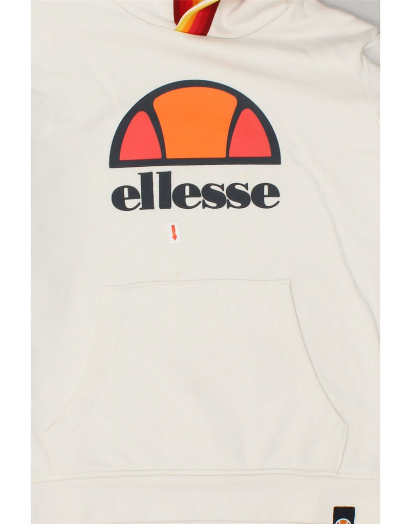 ELLESSE Girls Graphic Hoodie Jumper 9-10 Years White Cotton | Vintage Ellesse | Thrift | Second-Hand Ellesse | Used Clothing | Messina Hembry 