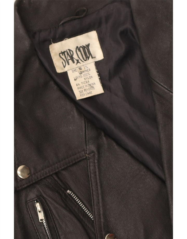 Vintage Womens Crop Leather Biker Jacket UK 10 Small Black Leather