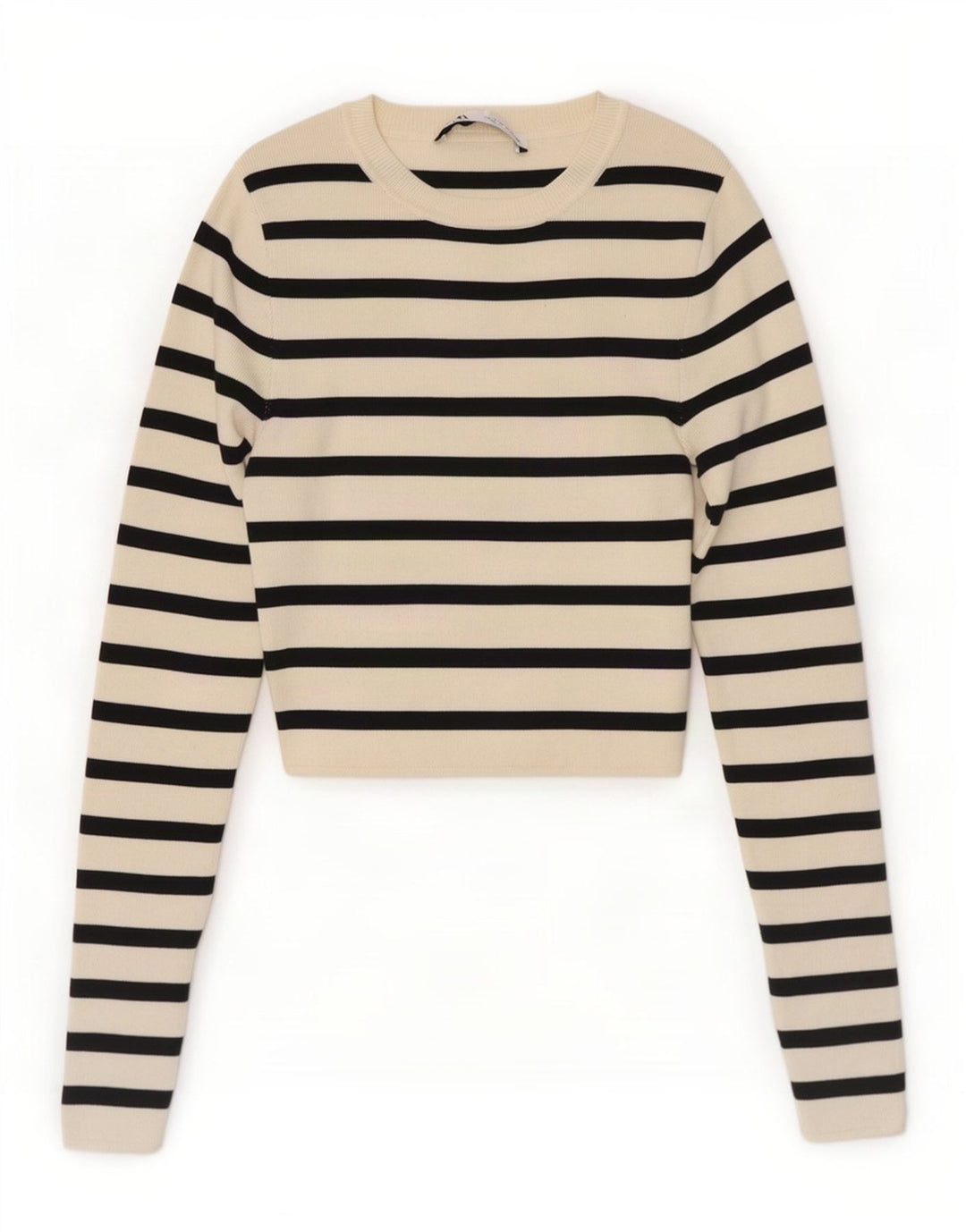 Zara Womens Crop Blouse Top UK 8 Small Off White Striped Viscose