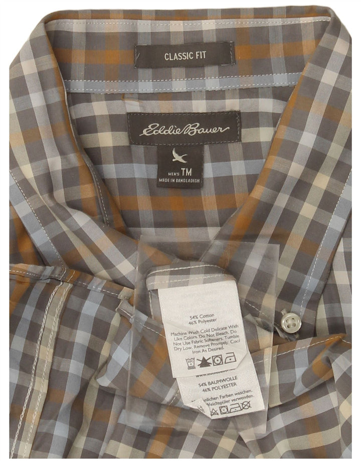 EDDIE BAUER Mens Classic Fit Shirt Medium Grey Check Cotton