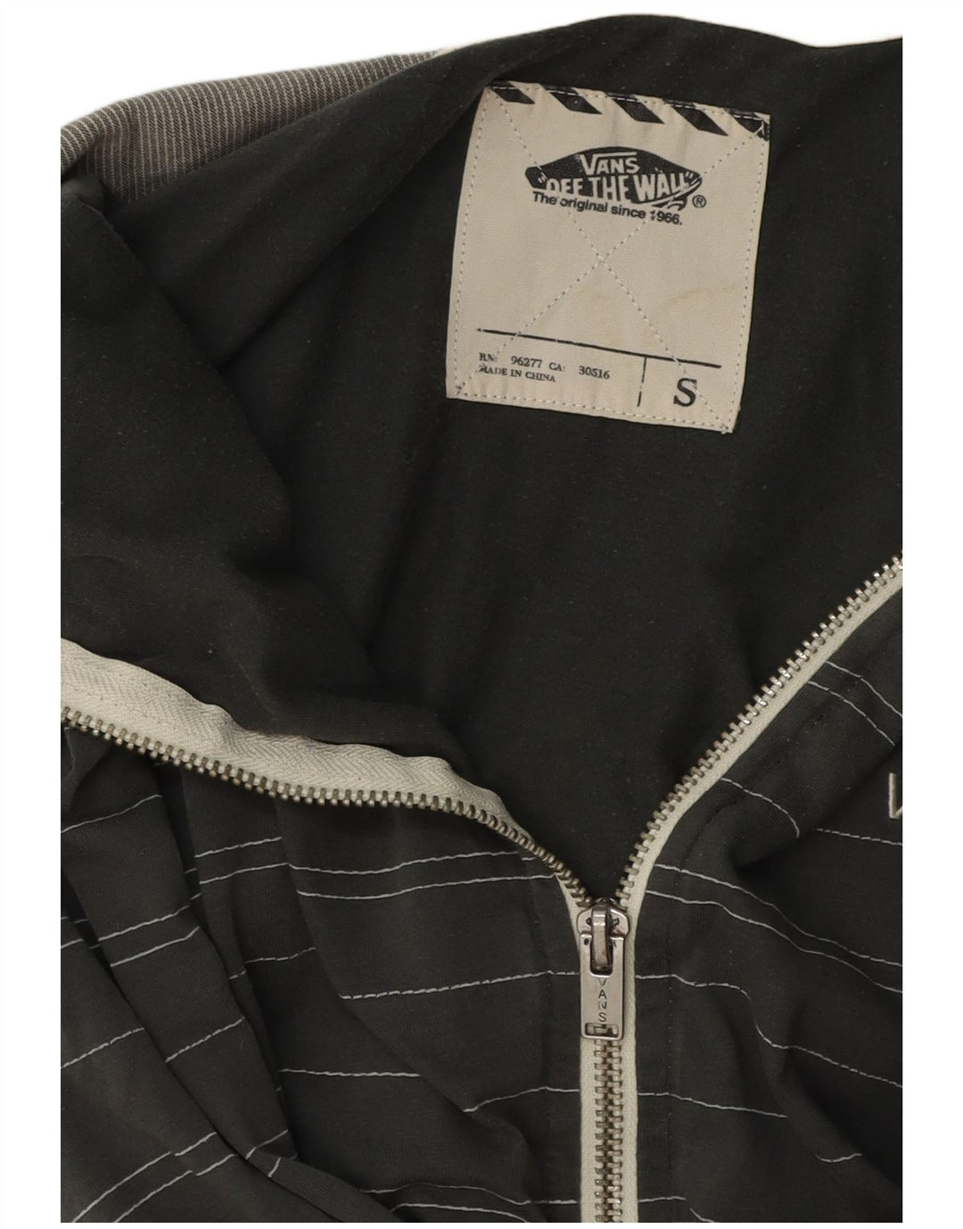 Vans Mens Zip Hoodie Sweater Small Grey Striped Cotton