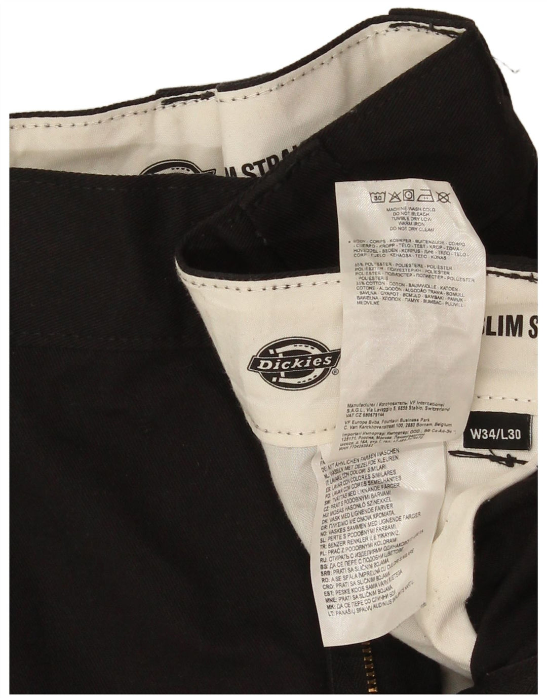 Dickies Mens Slim Straight Chino Trousers W34 L30 Black Polyester