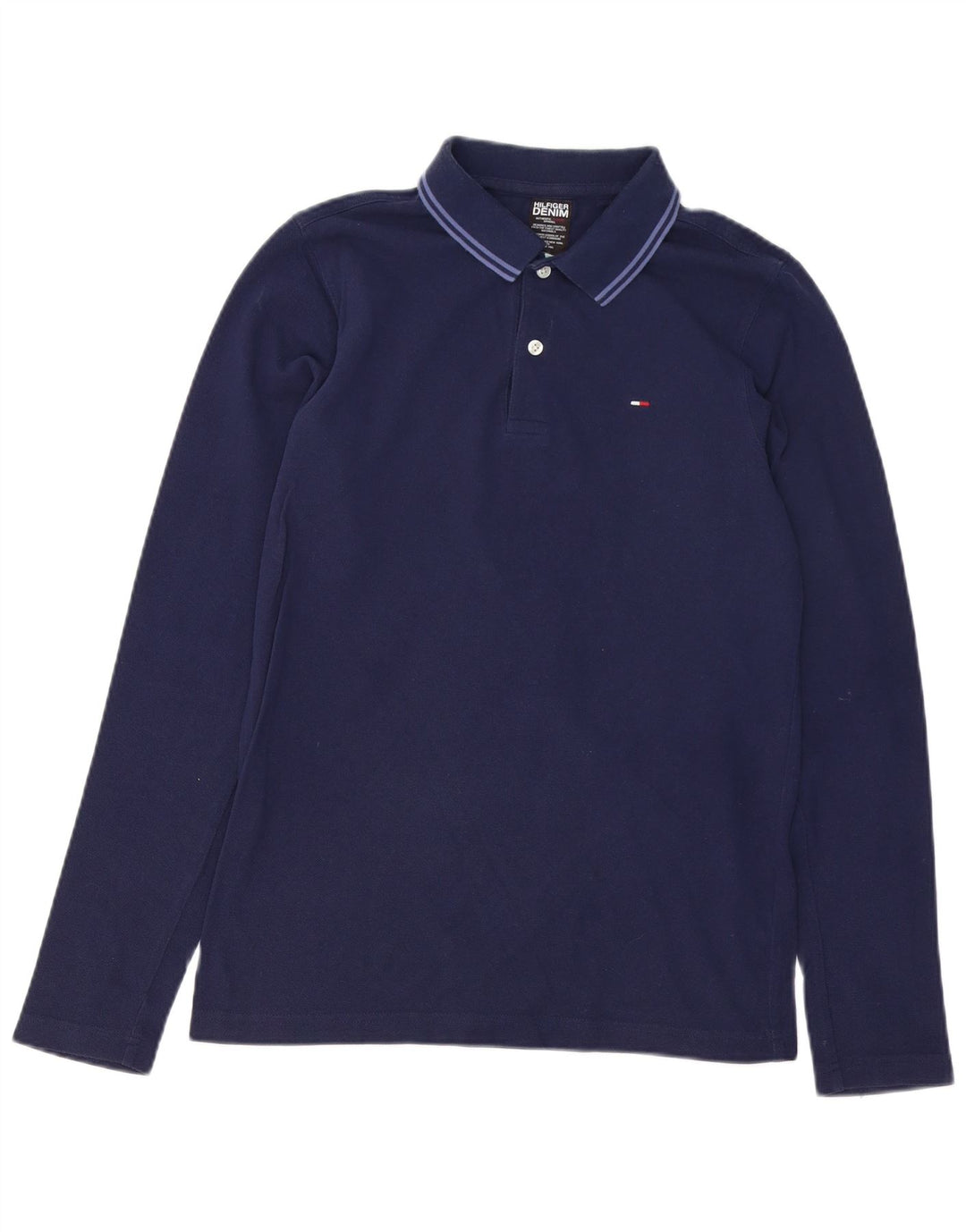 TOMMY HILFIGER Mens Long Sleeve Polo Shirt Medium Navy Blue Cotton